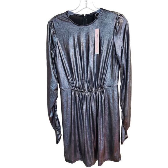 Aqua Silver Liquid Metallic ruched Party Cocktail Dress XS Bloomingdales NEW NWT - Picture 4 of 9